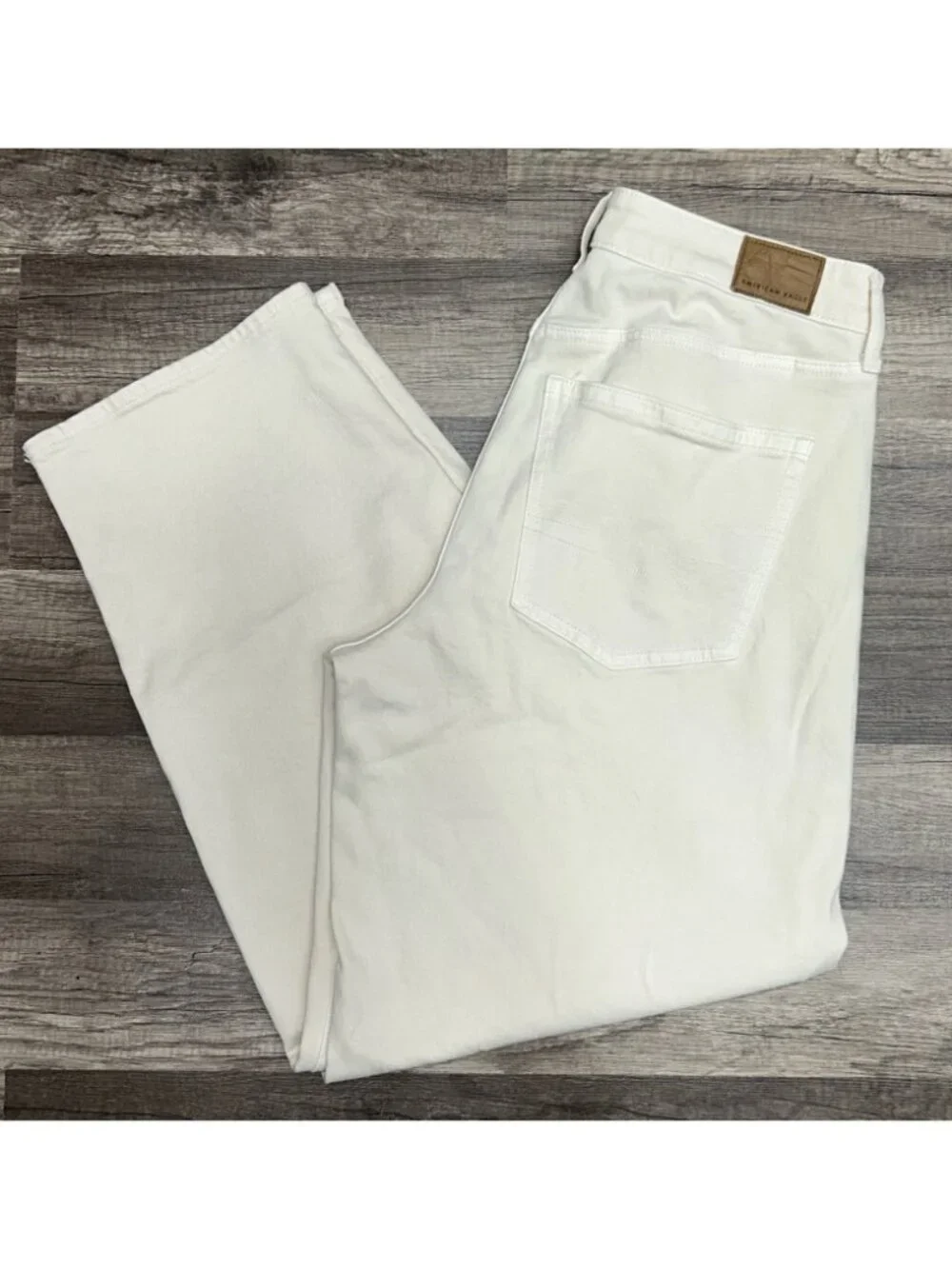 American Eagle Barrel Jeans Womens 6 Cream High Rise Ankle 31”x27.5”